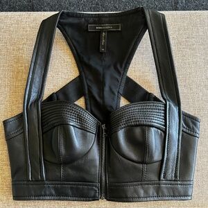 BCBG Black Leather Bustier in XS